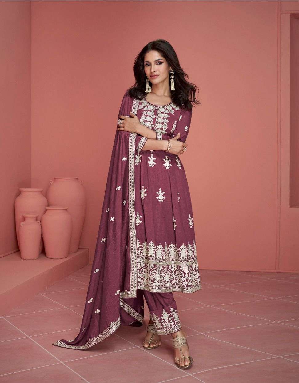 DESIGNER FANCY PARTY WEAR MAGENTA PREMIUM SILK STRAIGHT PUNJABI SALWAR SUIT AF RUBINA 9897