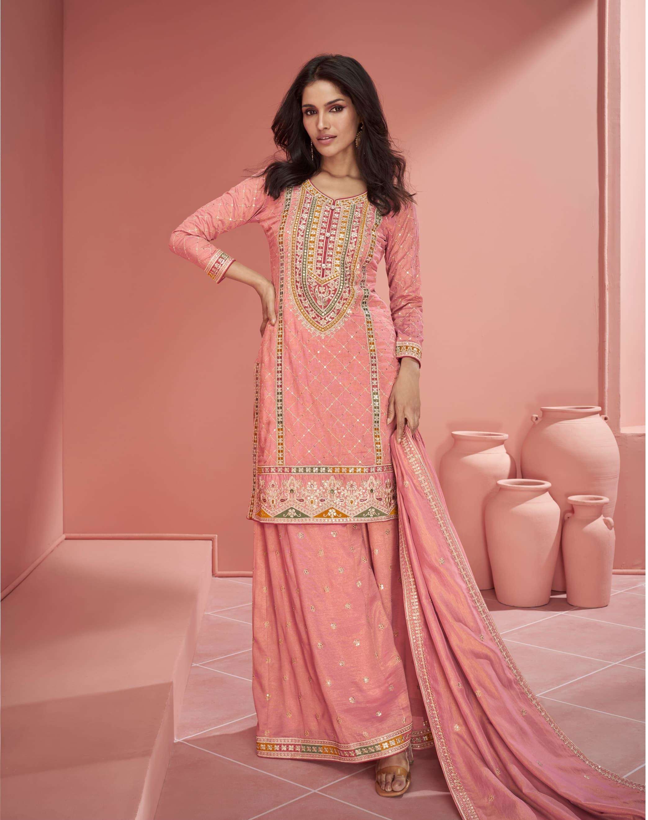 DESIGNER FANCY PARTY WEAR ORGANZA SILK PEACE SHARARA PALAZZO SALWAR SUIT 9896