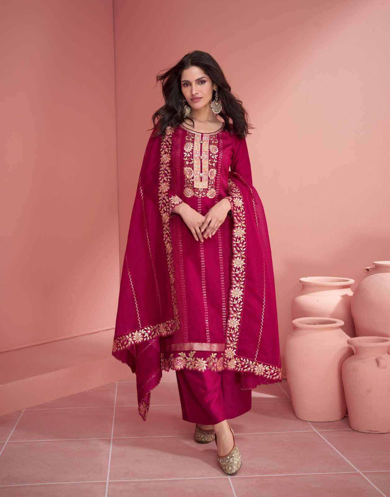 DESIGNER FANCY PARTY WEAR PINK PREMIUM SILK STRAIGHT PUNJABI SALWAR SUIT AF MEHRAN 9819