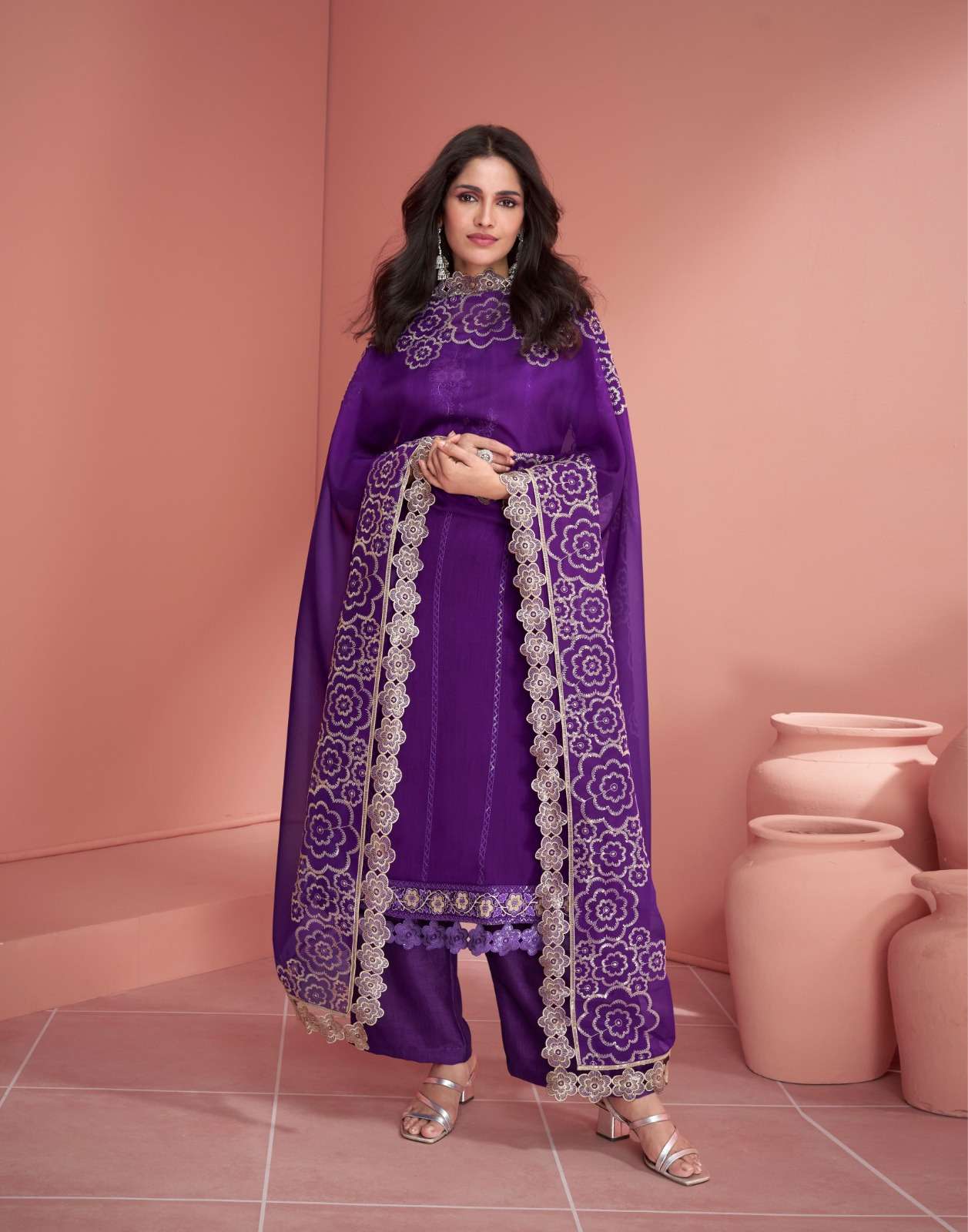 DESIGNER FANCY PARTY WEAR PURPLE PREMIUM SILK STRAIGHT PUNJABI SALWAR SUIT AF MEHRAN 9818