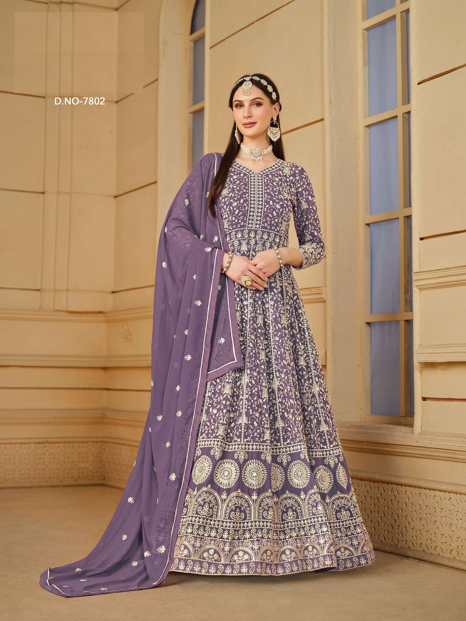 DESIGNER FANCY WEDDING PARTY WEAR GEORGETTE LAVENDER ANARKALI SALWAR SUIT GOWN DRESS ANY 7802