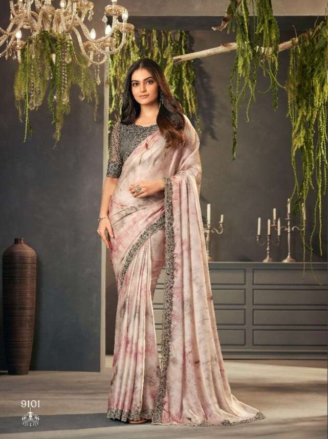 DESIGNER FANCY WEDDING PARTY WEAR HEAVY BEIGE GEORGETTE SILK SAREE COLLECTION SM ANMOL 9101