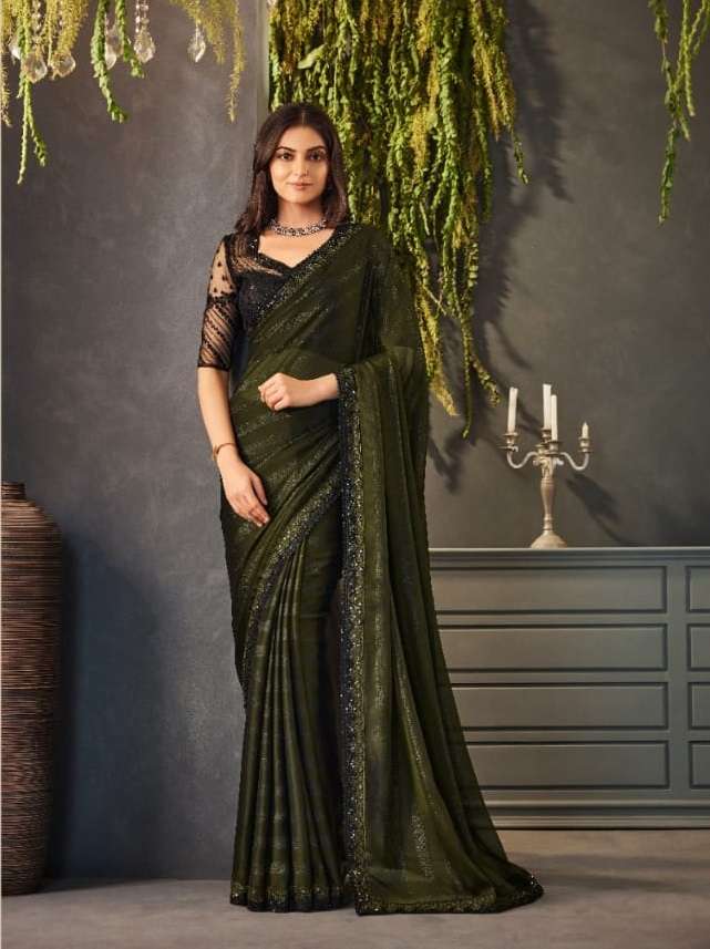 DESIGNER FANCY WEDDING PARTY WEAR HEAVY GREEN GEORGETTE SILK SAREE COLLECTION SM ANMOL 9104