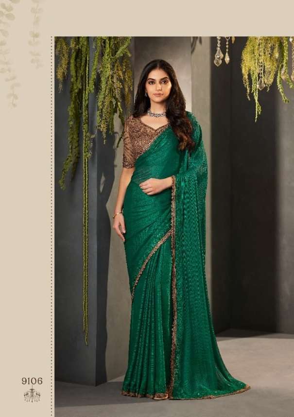 DESIGNER FANCY WEDDING PARTY WEAR HEAVY GREEN GEORGETTE SILK SAREE COLLECTION SM ANMOL 9106