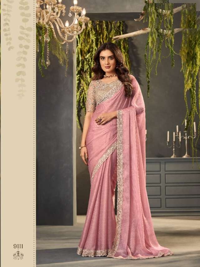 DESIGNER FANCY WEDDING PARTY WEAR HEAVY PINK GEORGETTE SILK SAREE COLLECTION SM ANMOL 9111