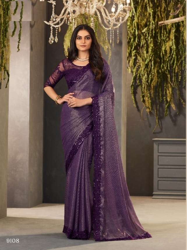 DESIGNER FANCY WEDDING PARTY WEAR HEAVY PURPLE GEORGETTE SILK SAREE COLLECTION SM ANMOL 9108