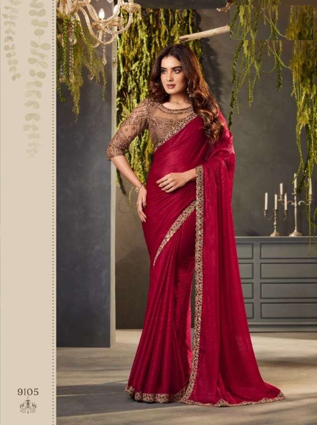 DESIGNER FANCY WEDDING PARTY WEAR HEAVY RED GEORGETTE SILK SAREE COLLECTION SM ANMOL 9105