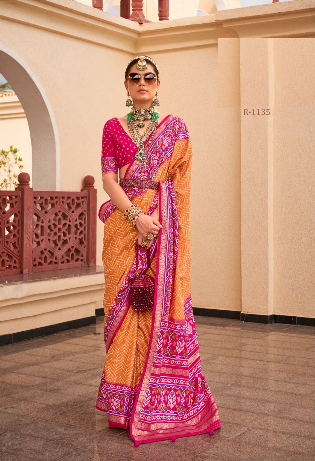 DESIGNER FANCY WEDDING PARTY WEAR INDIAN BANARASI SILK YELLOW SAREE ONLINE SM RW SHAGUN PATOLA 1135