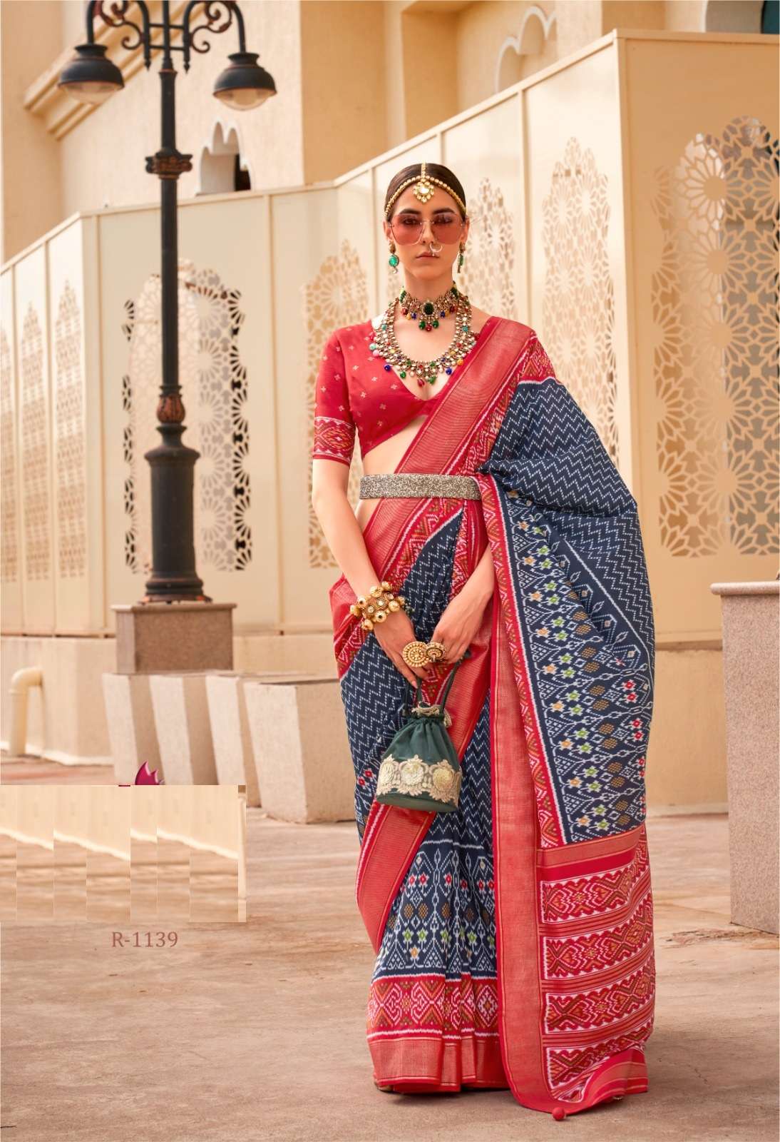 DESIGNER FANCY WEDDING PARTY WEAR INDIAN BANARASI SILK BLUE SAREE ONLINE SM RW SHAGUN PATOLA 1139