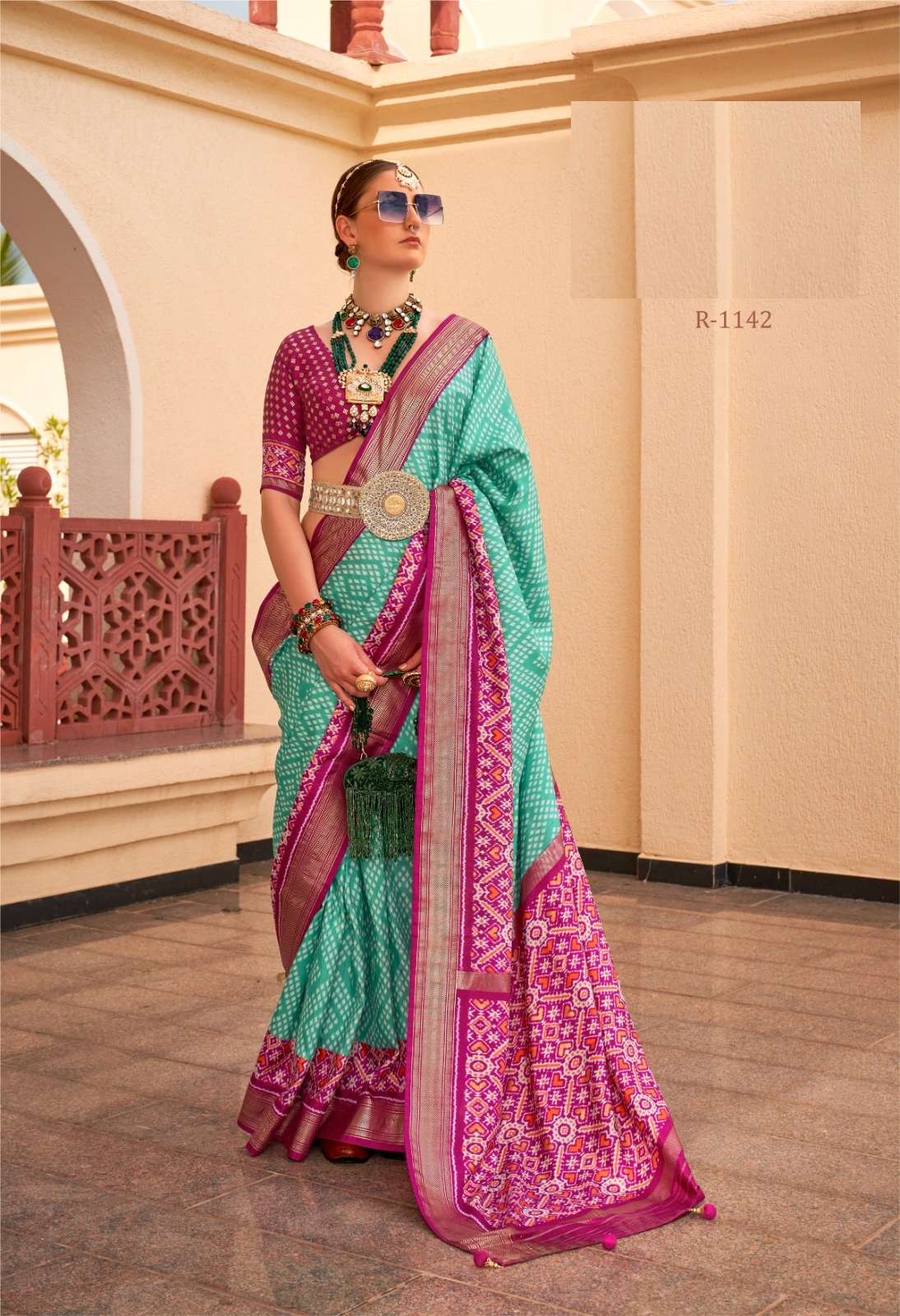 DESIGNER FANCY WEDDING PARTY WEAR INDIAN BANARASI SILK GREEN SAREE ONLINE SM RW SHAGUN PATOLA 1142