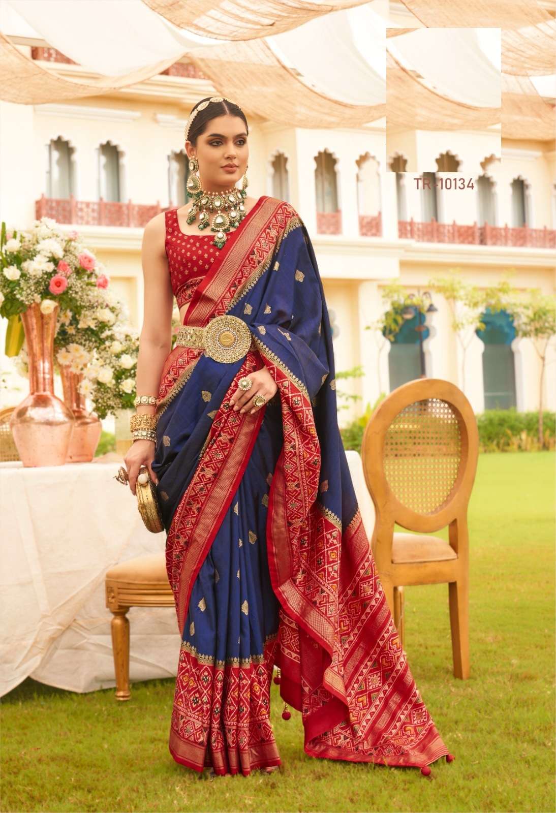 DESIGNER FANCY WEDDING PARTY WEAR INDIAN BLUE BANARASI SILK SAREE SM TRIRATH PREET PATOLA 10134