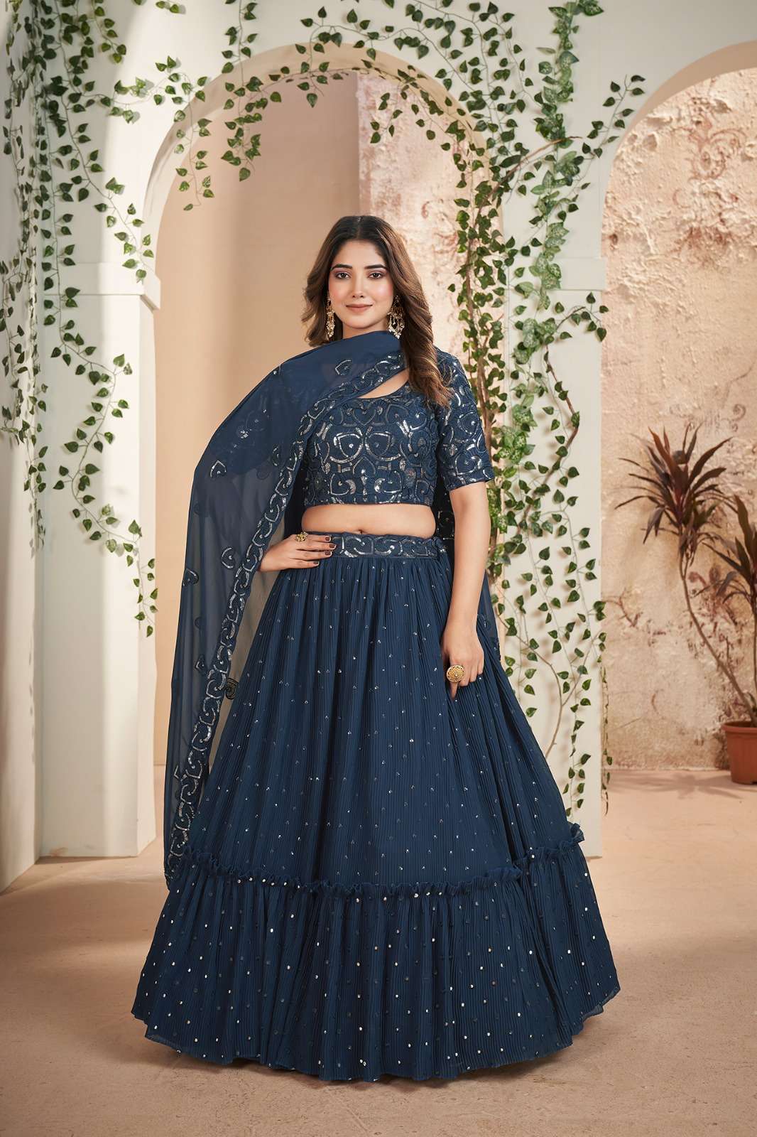 DESIGNER FANCY WEDDING PARTY WEAR INDIAN BLUE GEORGETTE LEHENGA CHOLI WITH DUPATTA AHVN 7704