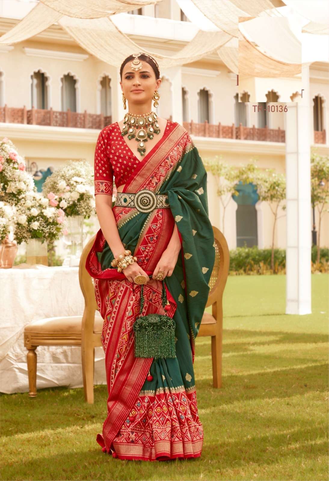 DESIGNER FANCY WEDDING PARTY WEAR INDIAN GREEN BANARASI SILK SAREE SM TRIRATH PREET PATOLA 10136