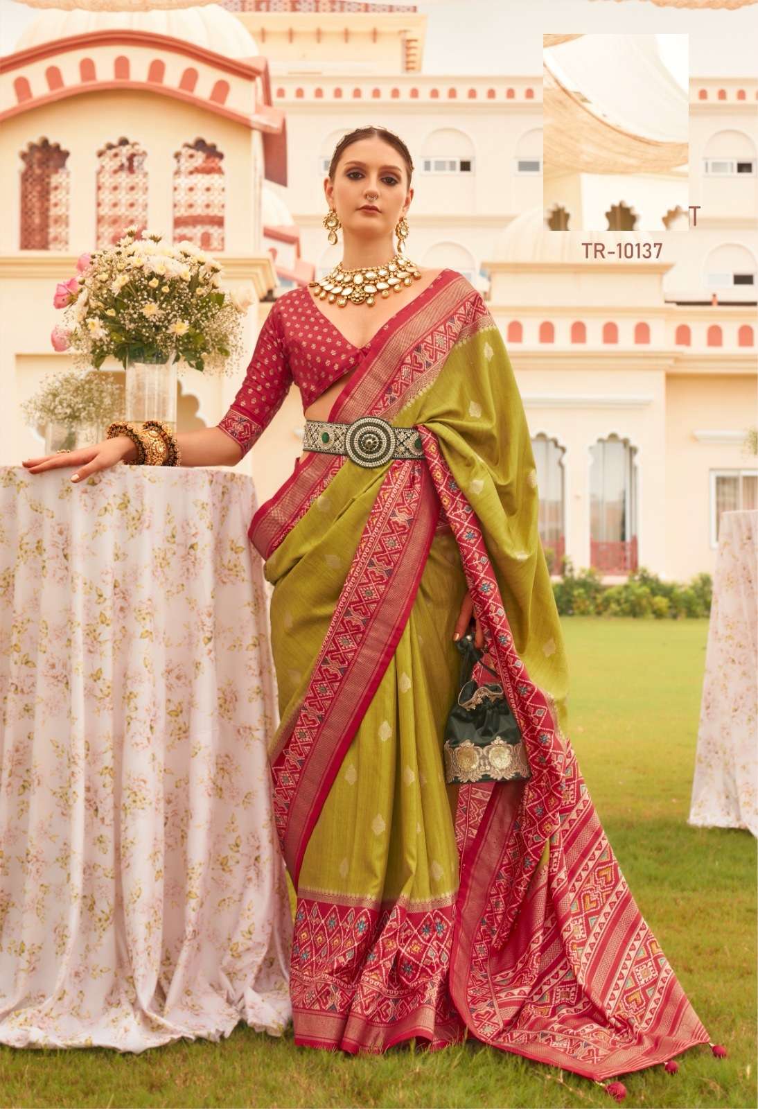 DESIGNER FANCY WEDDING PARTY WEAR INDIAN GREEN BANARASI SILK SAREE SM TRIRATH PREET PATOLA 10137