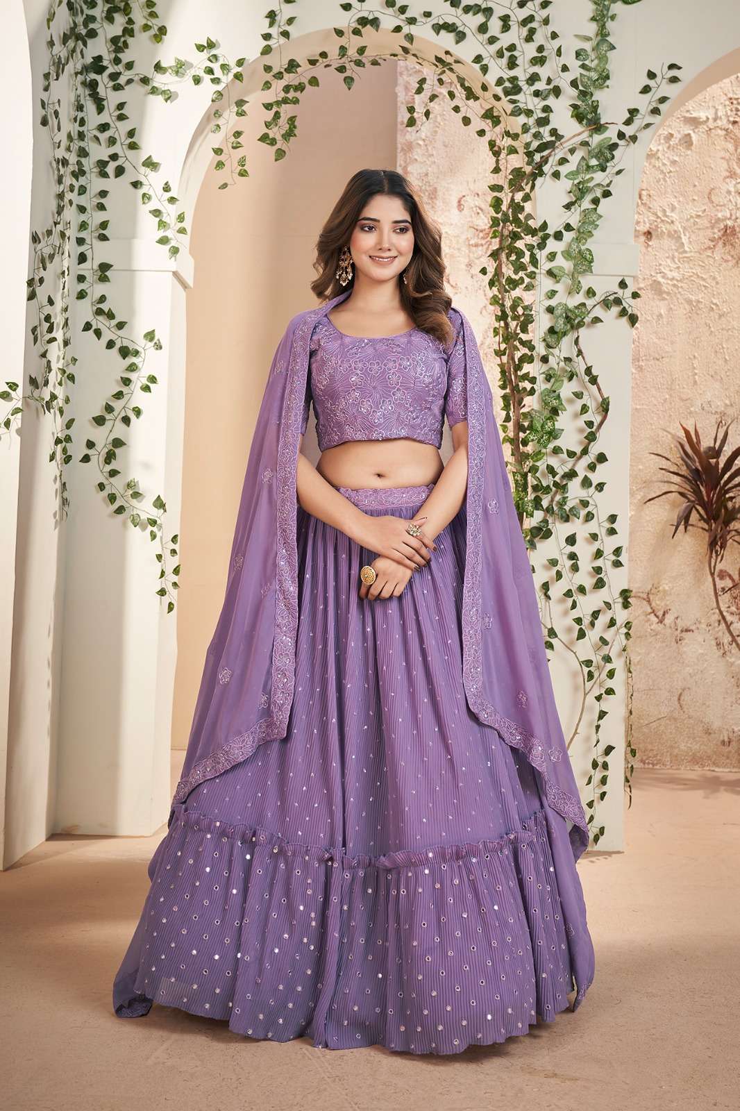 DESIGNER FANCY WEDDING PARTY WEAR INDIAN PURPLE GEORGETTE LEHENGA CHOLI WITH DUPATTA AHVN 7701