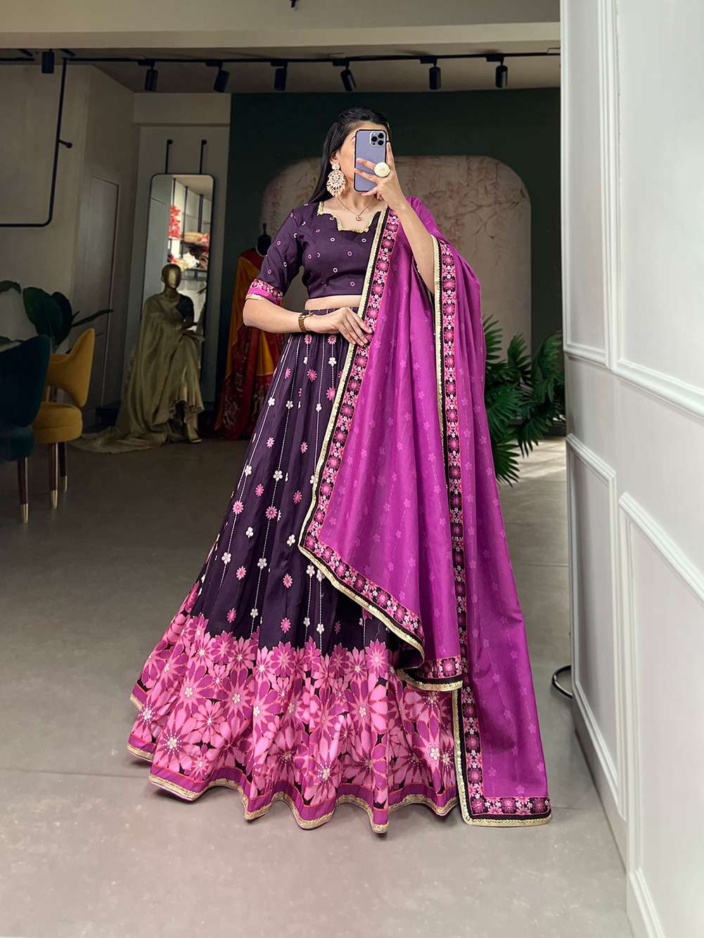 DESIGNER FANCY WEDDING PARTY WEAR INDIAN WINE SILK LEHENGA CHOLI WITH SILK DUPATTA COLLECTION PC 1002