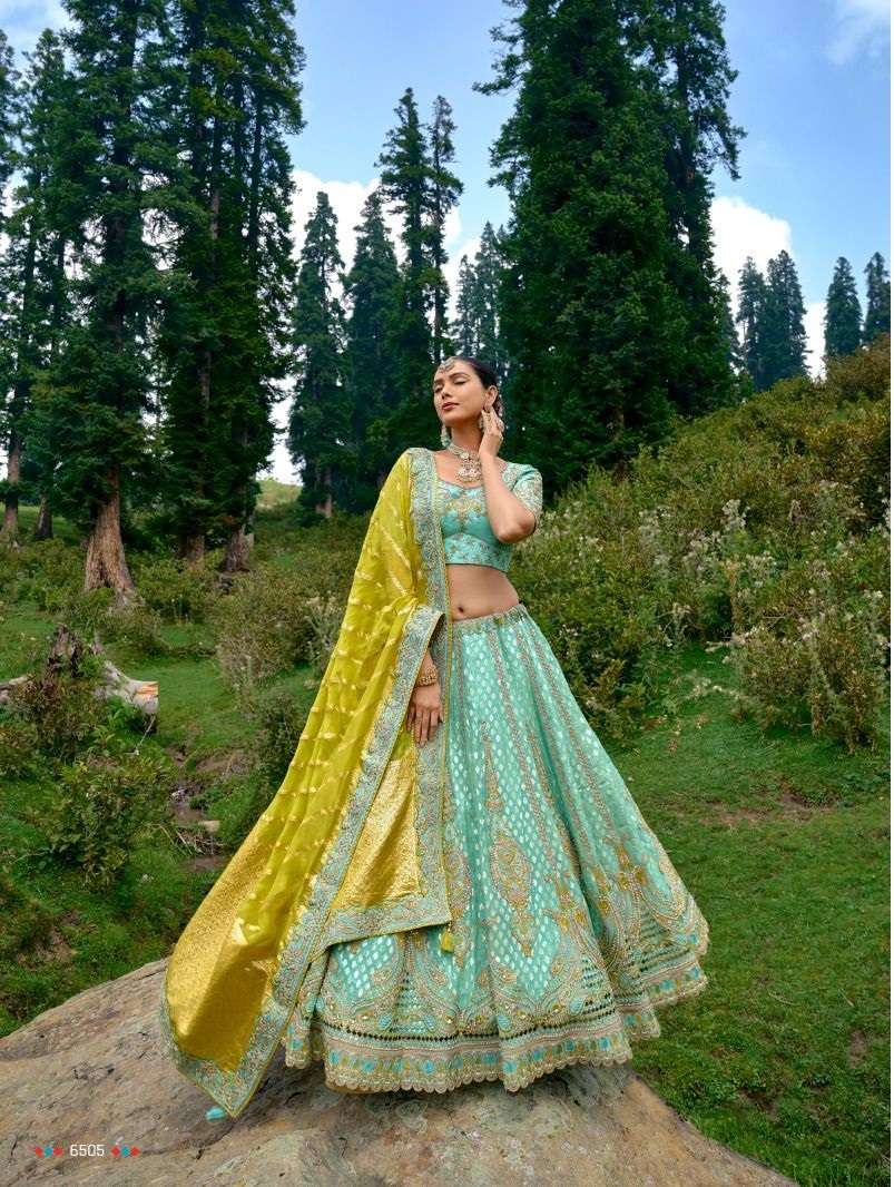 DESIGNER INDIAN BRIDAL WEDDING WEAR HEAVY BLUE BANARASI SILK LEHENGA CHOLI WITH AARI WORK TATHASTU SM 6505