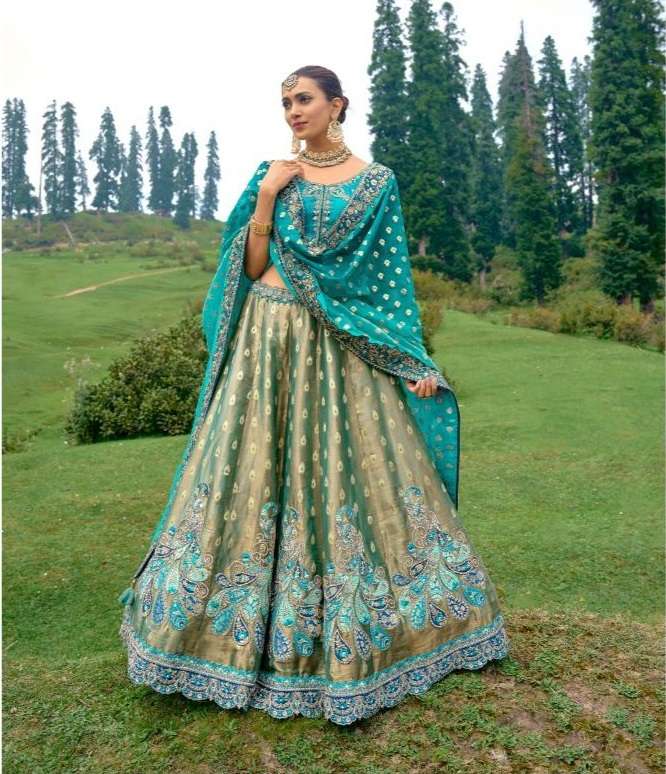 DESIGNER INDIAN BRIDAL WEDDING WEAR HEAVY BLUE BANARASI SILK LEHENGA CHOLI WITH AARI WORK TATHASTU SM 6507