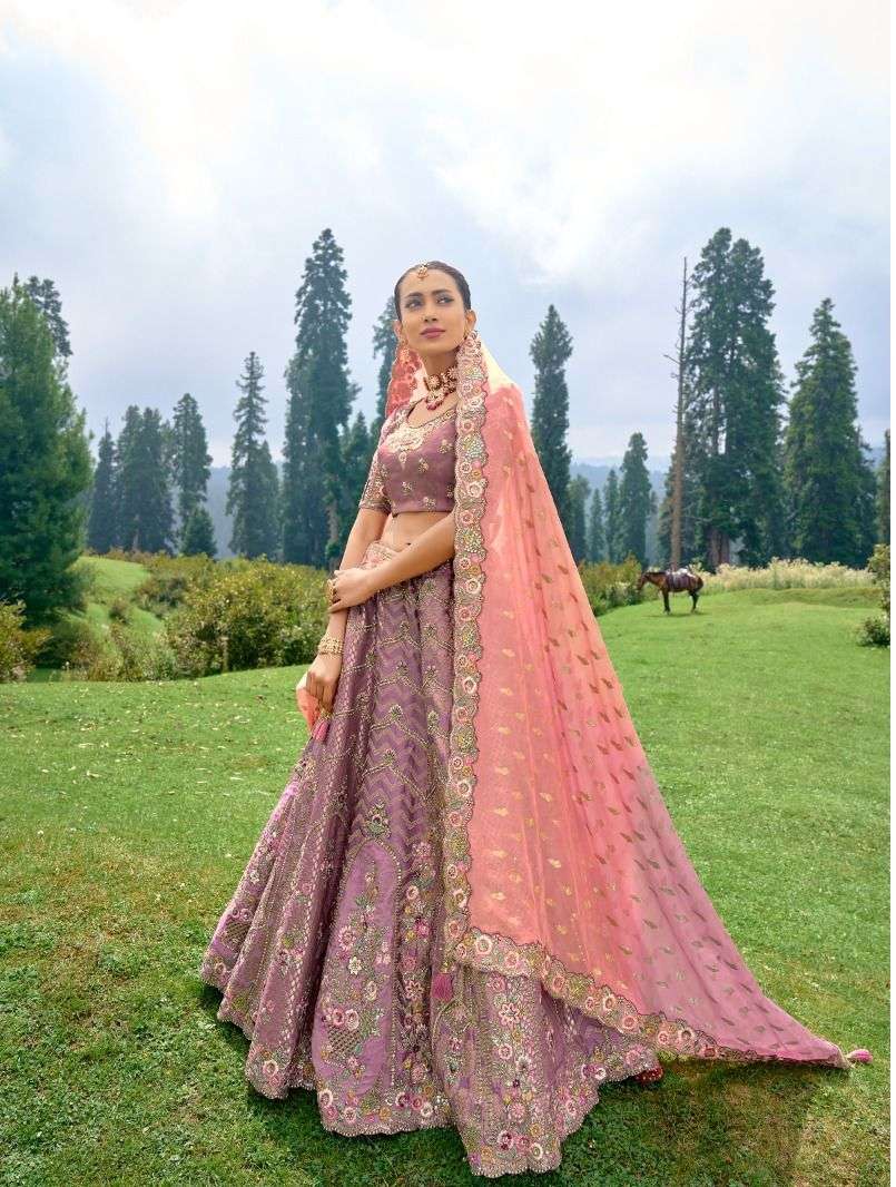 DESIGNER INDIAN BRIDAL WEDDING WEAR HEAVY DEEP PINK BANARASI SILK LEHENGA CHOLI WITH AARI WORK TATHASTU SM 6503