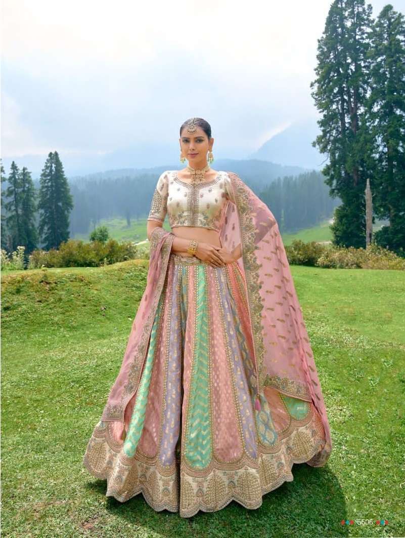 DESIGNER INDIAN BRIDAL WEDDING WEAR HEAVY MULTICOLOR BANARASI SILK LEHENGA CHOLI WITH AARI WORK TATHASTU SM 6506