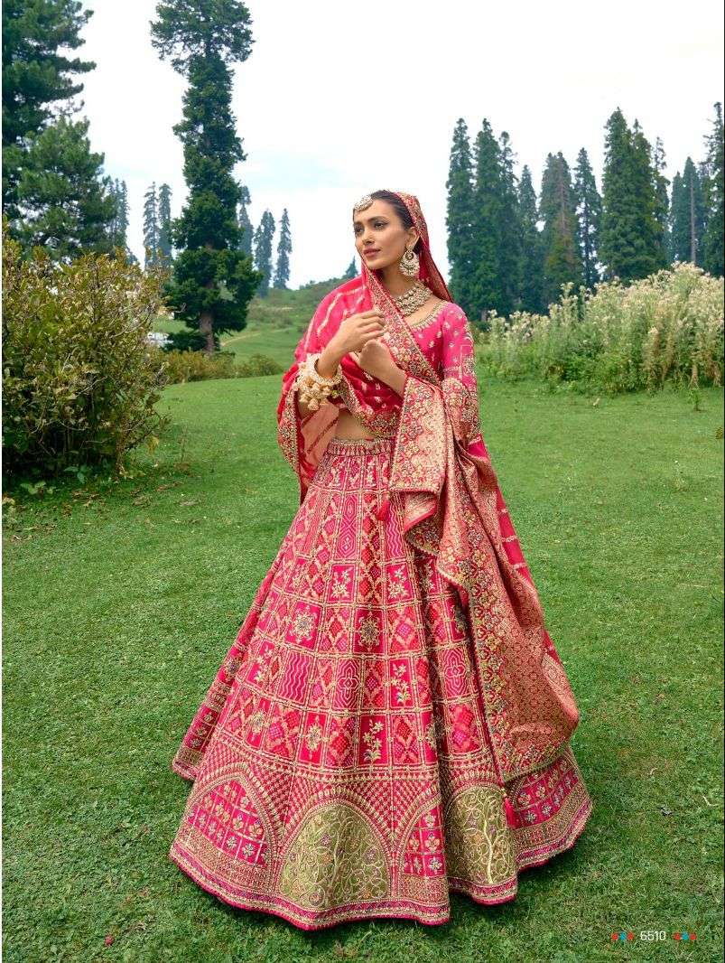 DESIGNER INDIAN BRIDAL WEDDING WEAR HEAVY PINK BANARASI SILK LEHENGA CHOLI WITH AARI WORK TATHASTU SM 6510