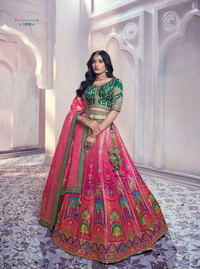 DESIGNER INDIAN BRIDAL WEDDING WEAR HEAVY PINK SILK LEHENGA CHOLI WITH AARI HAND WORK SM ROYAL 1038