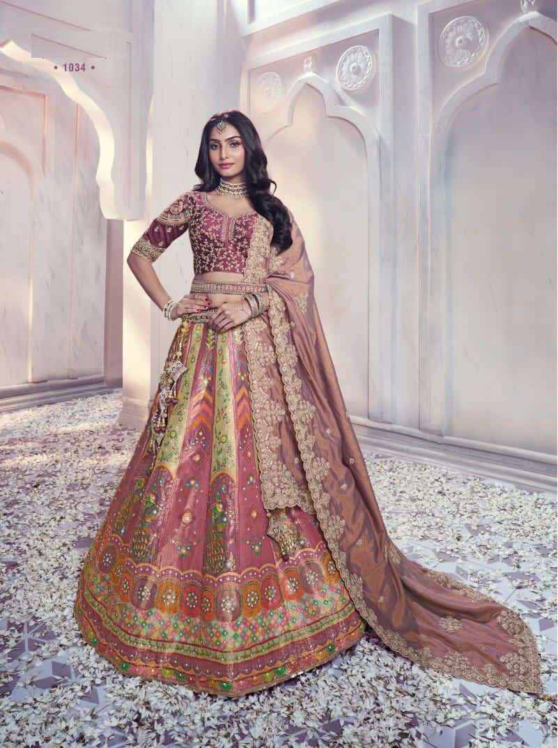 DESIGNER INDIAN BRIDAL WEDDING WEAR PEACE HEAVY SILK LEHENGA CHOLI WITH AARI HAND WORK SM ROYAL 1034