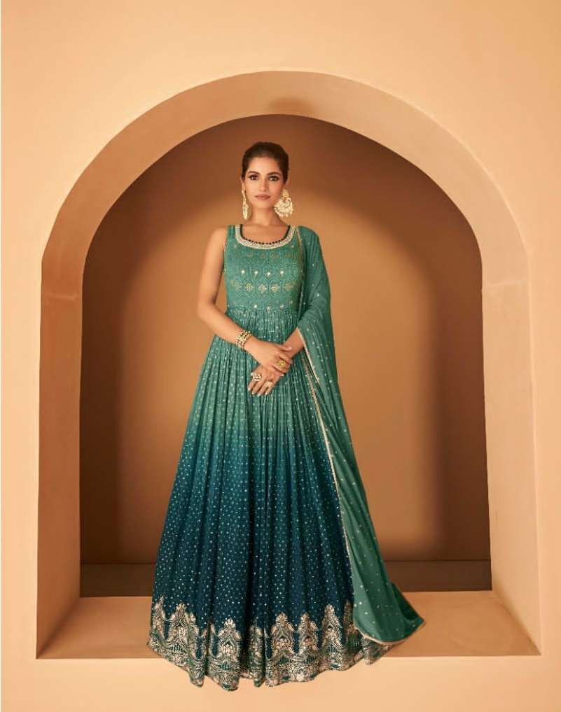 DESIGNER WEDDING PARTY WEAR GEORGETTE GREEN ANARKALI SALWAR SUIT GOWN WITH DUPATTA SY ARYA 5277