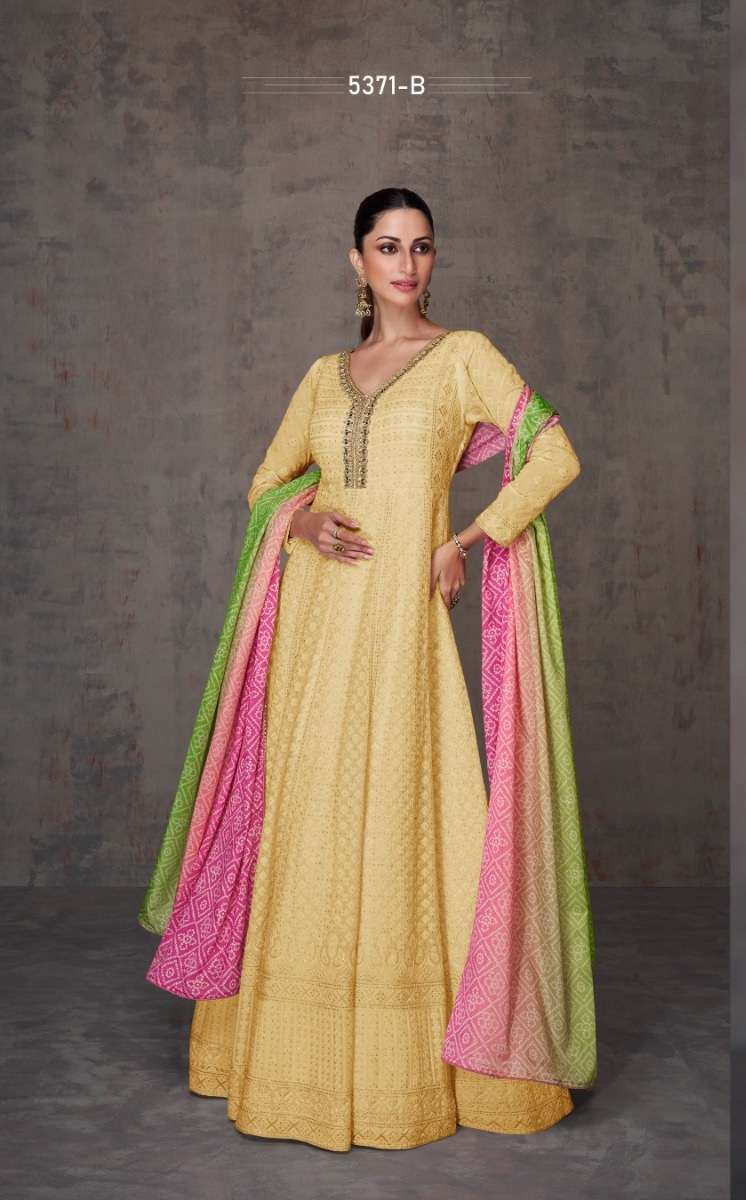 DESIGNER WEDDING PARTY WEAR YELLOW GEORGETTE ANARKALI SALWAR SUIT GOWN WITH DUPATTA CPR 5311B