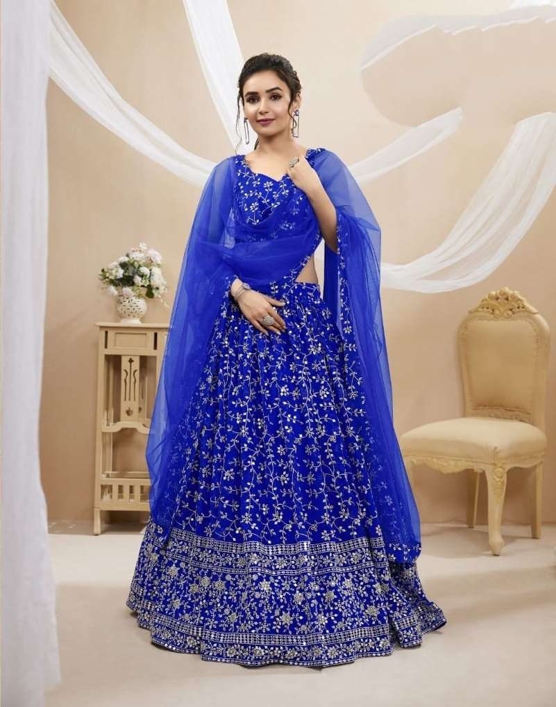 INDIAN BOLLYWOOD DESIGNER FANCY WEDDING PARTY WEAR BLUE GEORGETTE LEHENGA 401