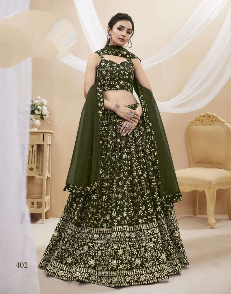 INDIAN BOLLYWOOD DESIGNER FANCY WEDDING PARTY WEAR GREEN GEORGETTE LEHENGA 402