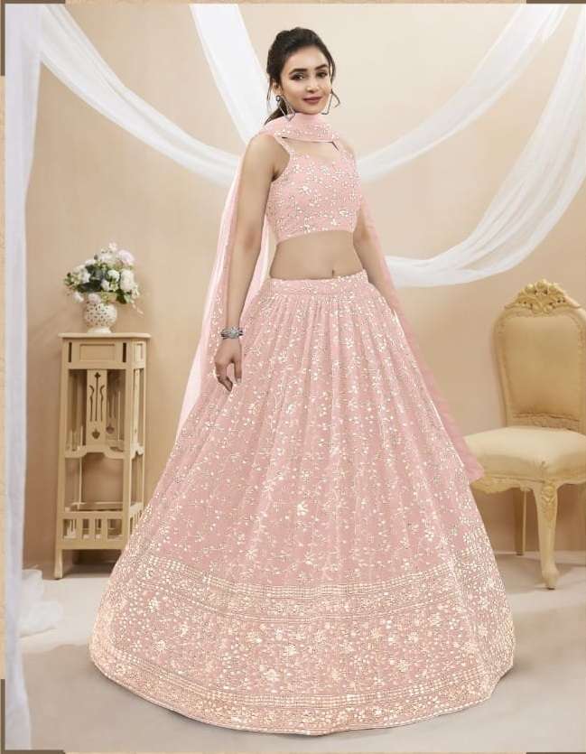 INDIAN BOLLYWOOD DESIGNER FANCY WEDDING PARTY WEAR PINK GEORGETTE LEHENGA 403