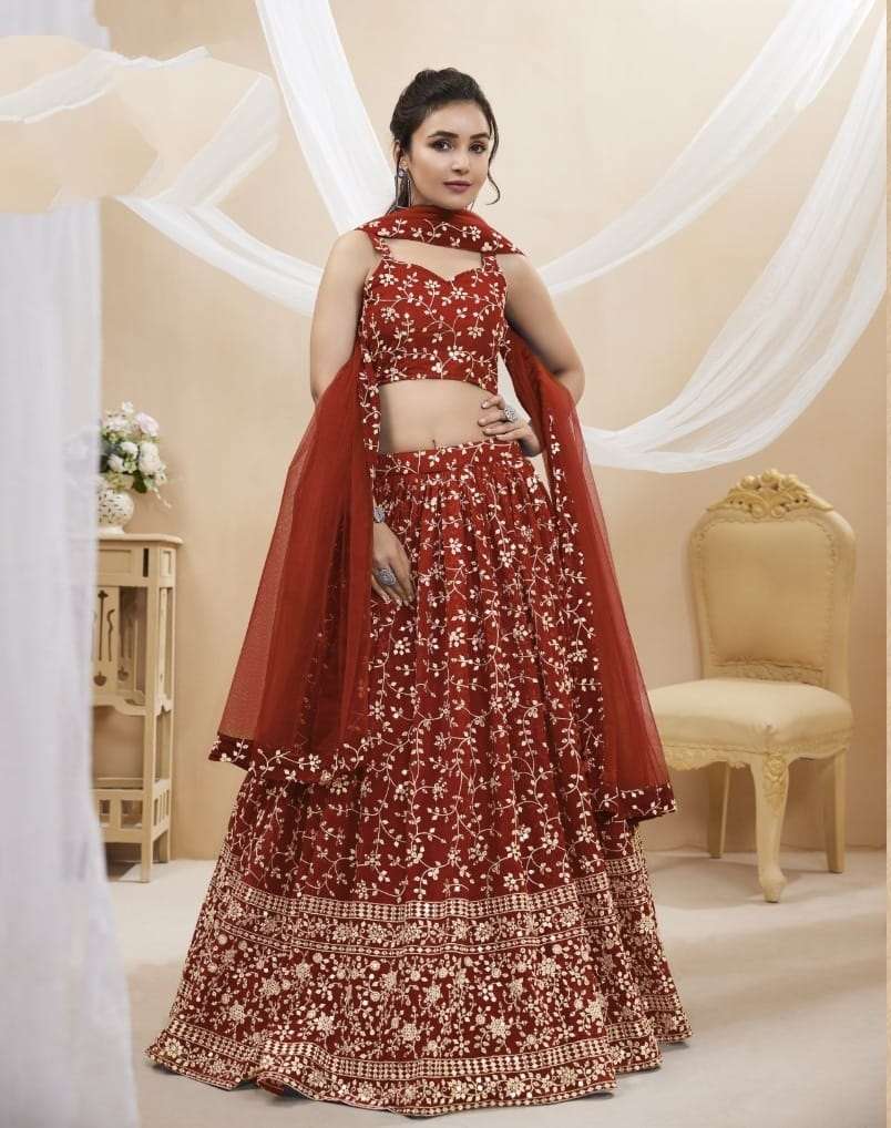 INDIAN BOLLYWOOD DESIGNER FANCY WEDDING PARTY WEAR RED GEORGETTE LEHENGA 404