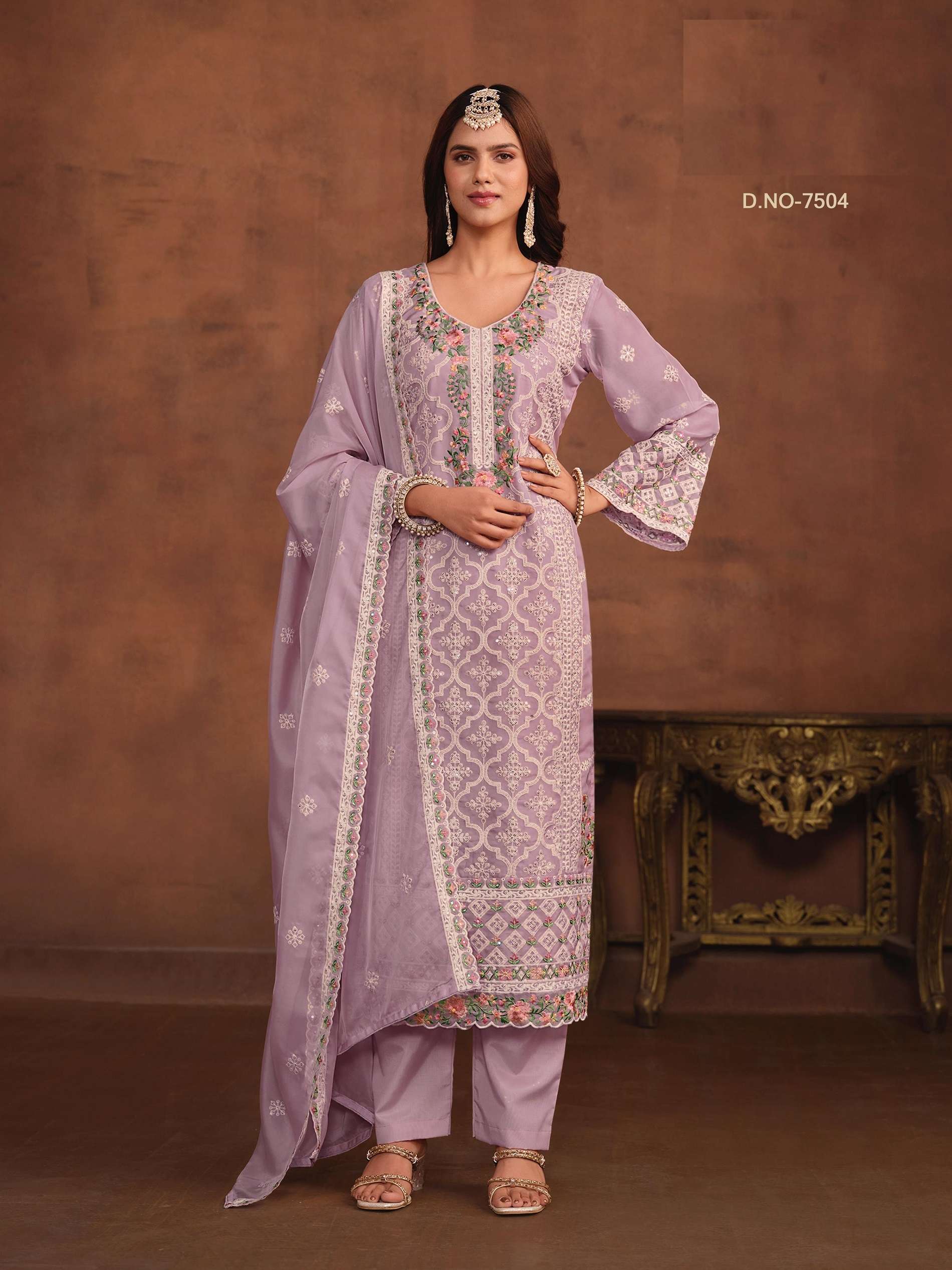 INDIAN DESIGNER FANCY WEDDING PARTY WEAR SOFT ORGANZA DEEP PINK STARIGHT SALWAR SUIT ANY 7504