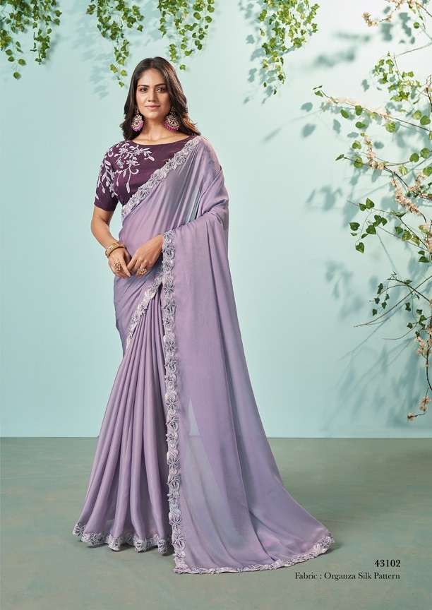 LATEST DESIGNER FANCY WEDDING PARTY WEAR LAVENDER FANCY SILK INDIAN SAREE WITH SM TFH 43102