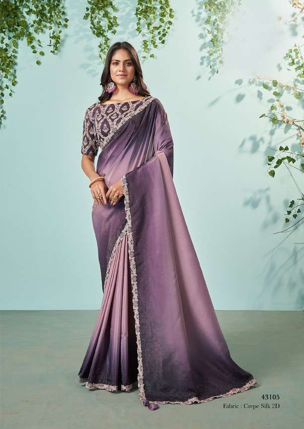 LATEST DESIGNER FANCY WEDDING PARTY WEAR WINE FANCY SILK INDIAN SAREE WITH SM TFH 43105