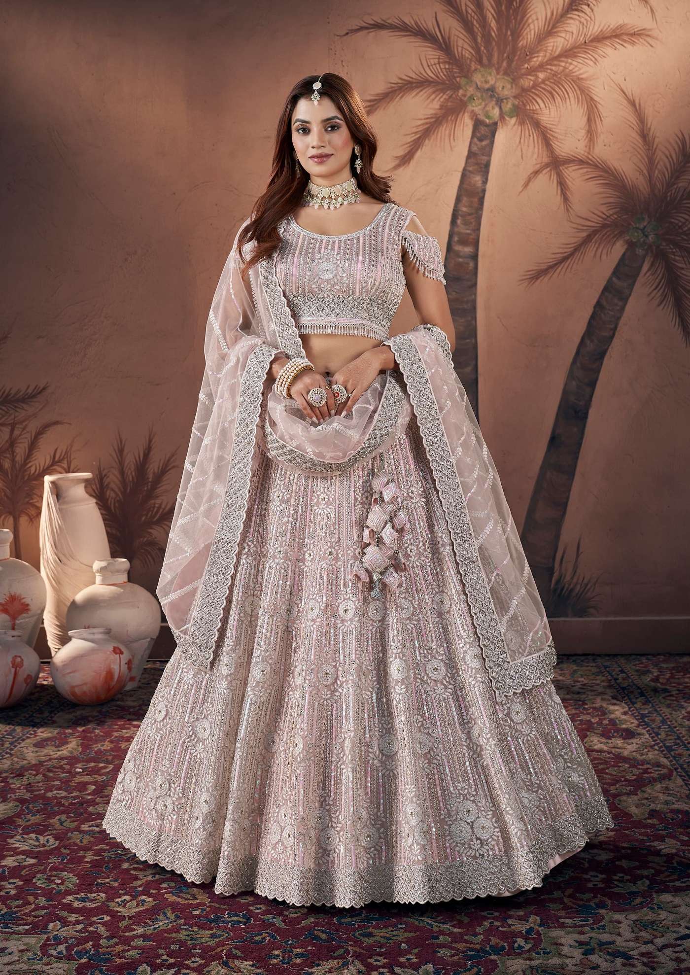 BEST QUALITY INDIAN DESIGNER BOLLYWOOD WEDDING PARTY READY TO WEAR BABY PINK LEHENGA CHOLI AT WHOLESALE RATE DST 9003