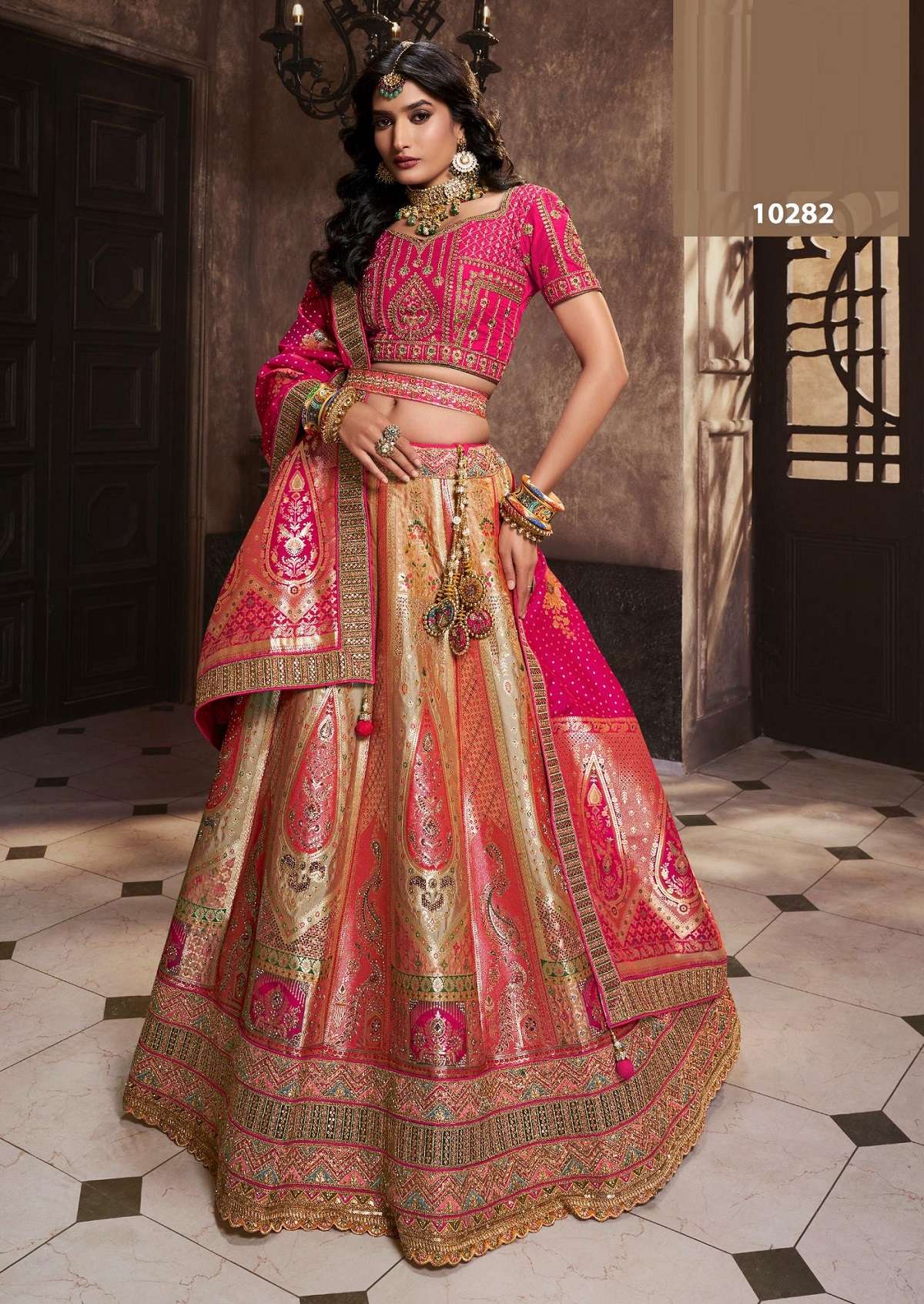 DESIGNER BRIDAL WEDDING PARTY WEAR BANARASI SILK LEHENGA CHOLI WITH AARI WORK SM ROYAL 10282