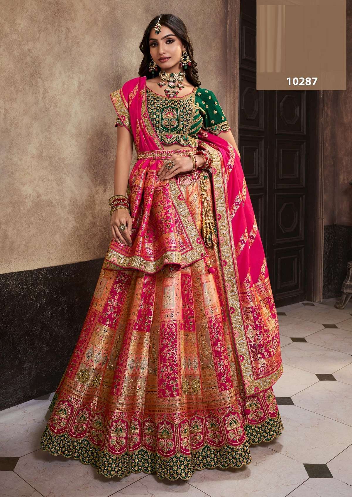 DESIGNER BRIDAL WEDDING PARTY WEAR BANARASI SILK LEHENGA CHOLI WITH AARI WORK SM ROYAL 10287