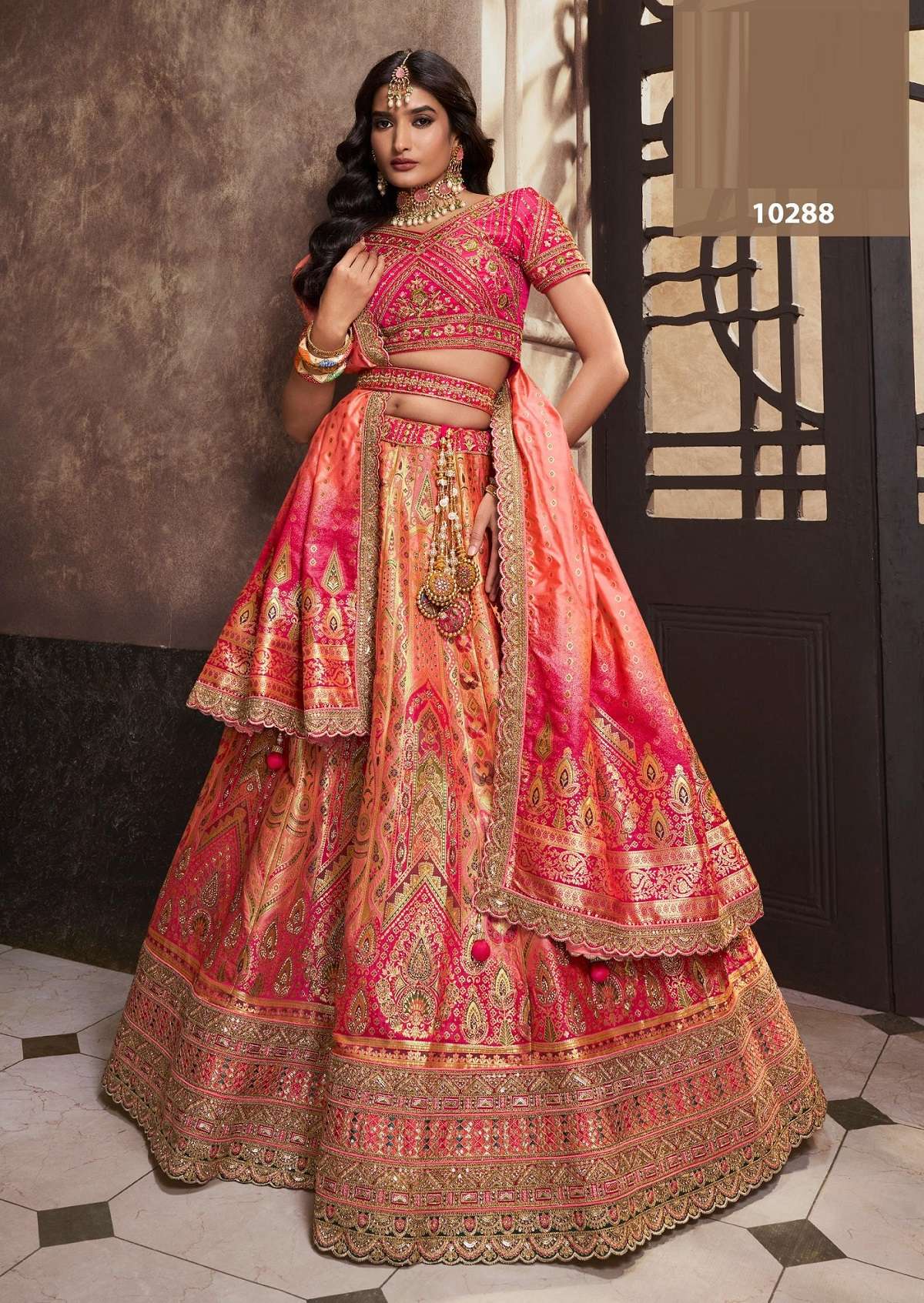 DESIGNER BRIDAL WEDDING PARTY WEAR BANARASI SILK LEHENGA CHOLI WITH AARI WORK SM ROYAL 10288