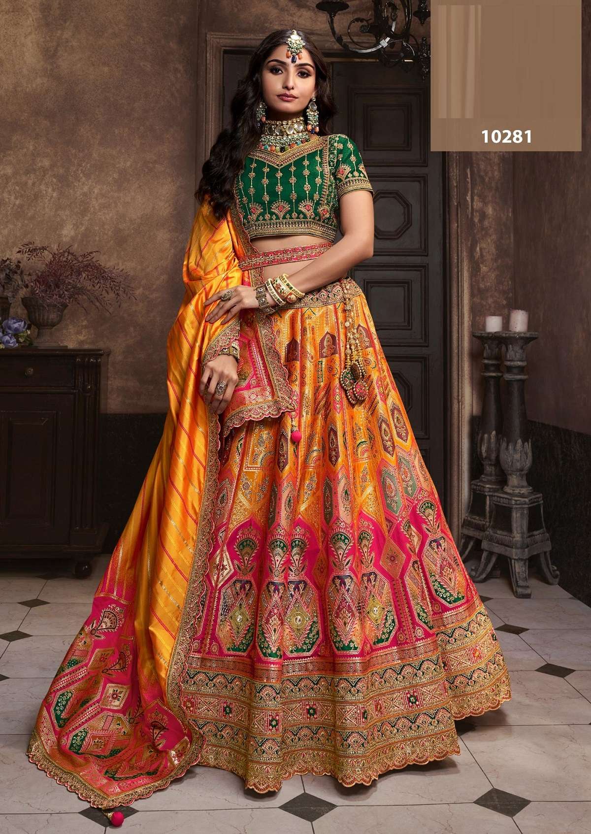 DESIGNER BRIDAL WEDDING PARTY WEAR YELLOW BANARASI SILK LEHENGA CHOLI WITH AARI WORK SM ROYAL 10281