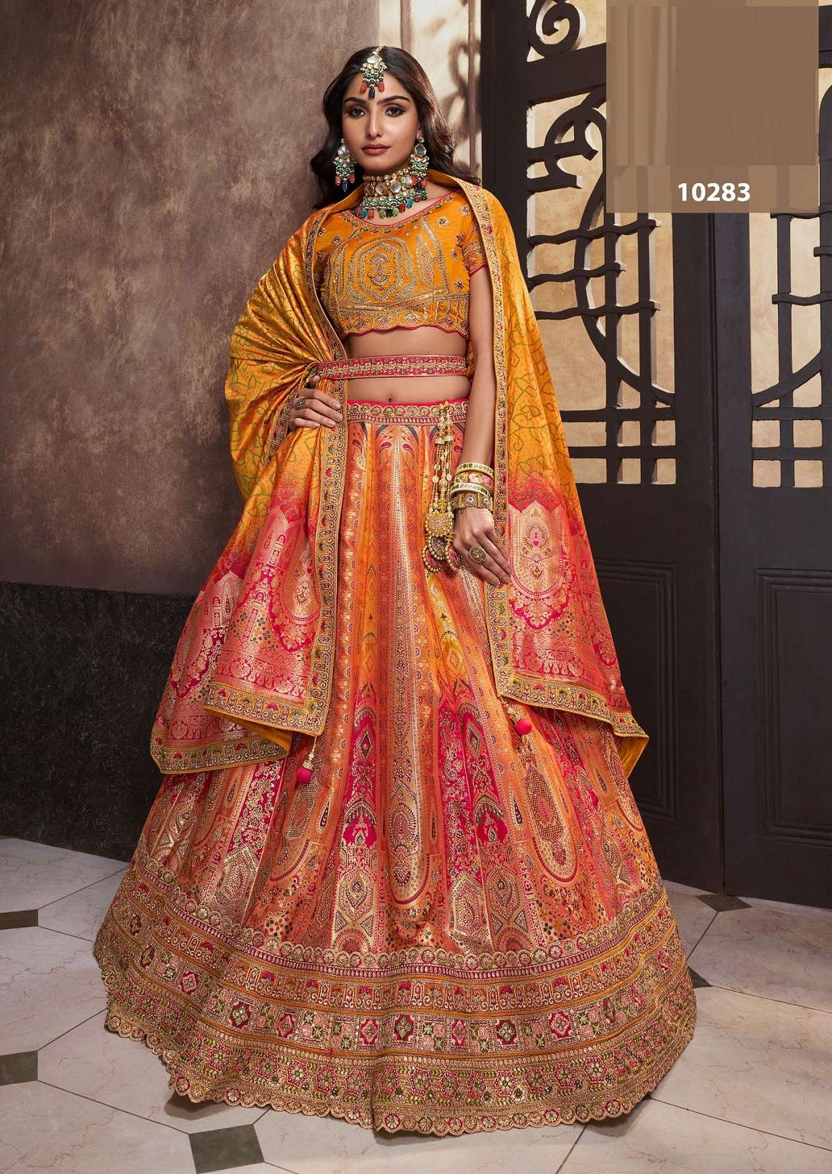 DESIGNER BRIDAL WEDDING PARTY WEAR YELLOW BANARASI SILK LEHENGA CHOLI WITH AARI WORK SM ROYAL 10283