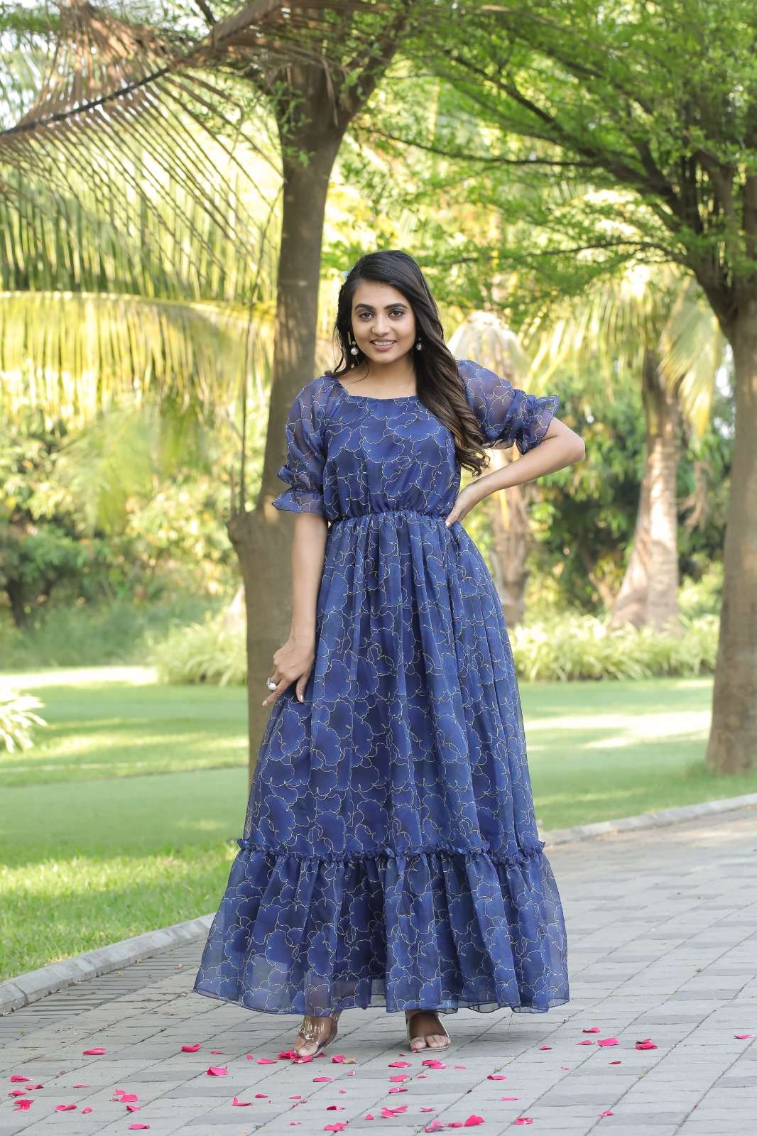 DESIGNER FANCY WEDDING PARTY WEAR BLUE FLORAL PRINTED GEORGETTE ANARKALI SALWAR SUIT GOWN AHVN 712