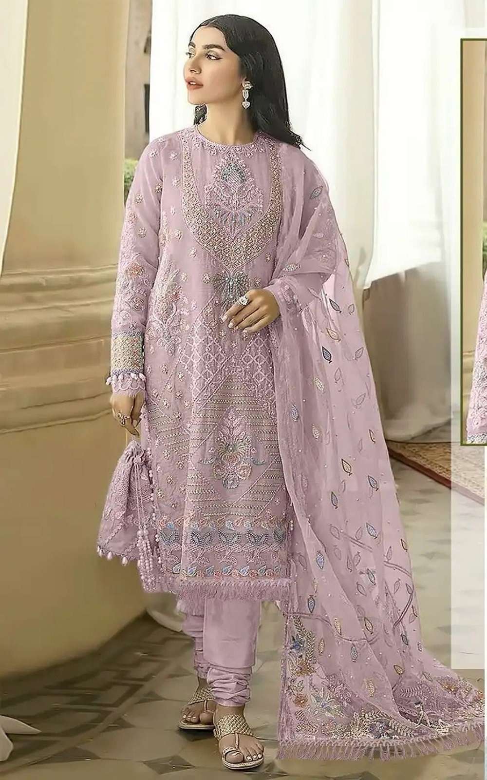 DESIGNER FANCY WEDDING PARTY WEAR FAUX GEORGETTE STRAIGHT INDIAN PAKISTANI LAVENDER SALWAR SUIT CPR 5428B