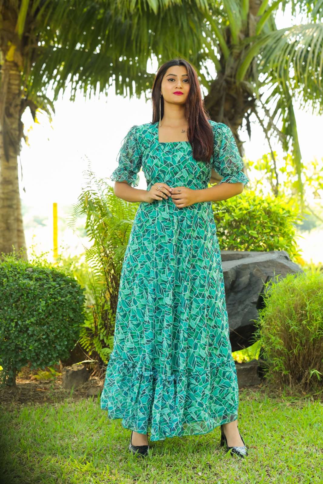 DESIGNER FANCY WEDDING PARTY WEAR GREEN FLORAL PRINTED GEORGETTE ANARKALI SALWAR SUIT GOWN AHVN 715