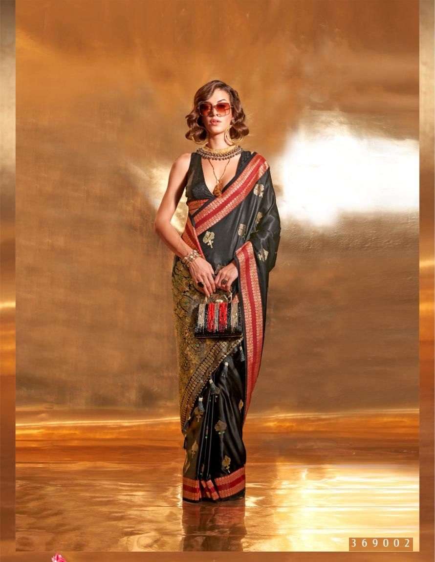 DESIGNER FANCY WEDDING PARTY WEAR INDIAN BLACK BANARASI SILK SAREE SM RJT KSATTIKA 369002