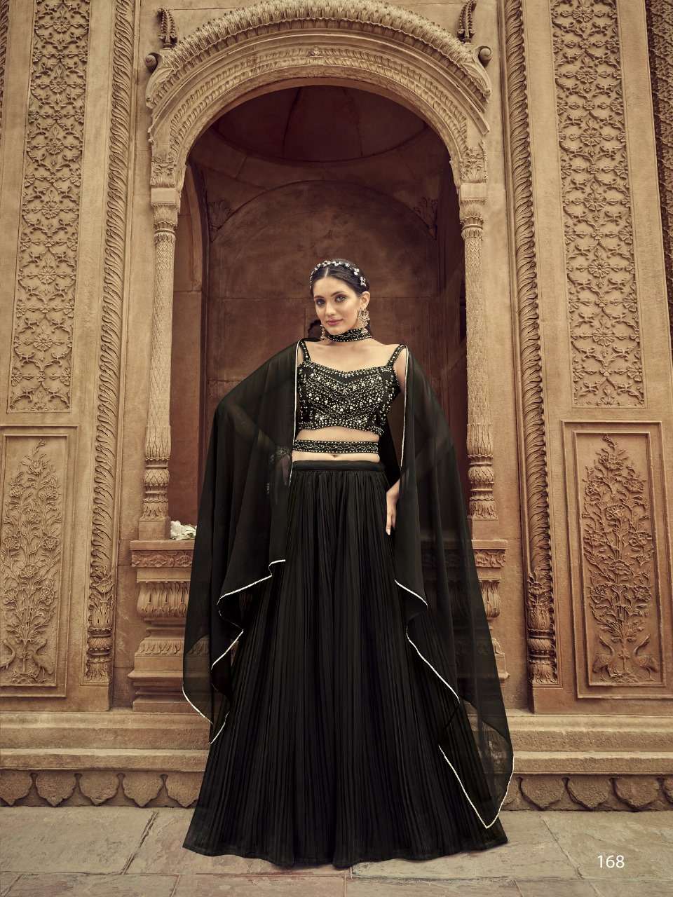 DESIGNER FANCY WEDDING PARTY WEAR INDIAN BLACK GEORGETTE HANDWORK LEHENGA CHOLI WITH DUPATTA SHREEMATEE NANDINI 168