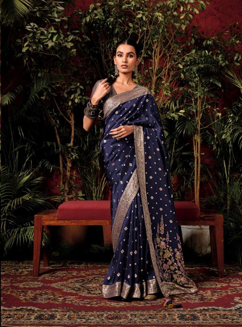 DESIGNER FANCY WEDDING PARTY WEAR INDIAN BLUE BANARASI SILK SAREE COLLECTION SM KIMORA ANOKHI 275