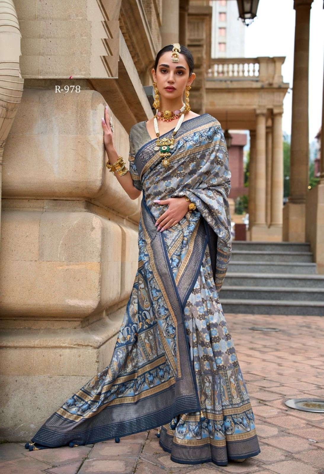 DESIGNER FANCY WEDDING PARTY WEAR INDIAN BLUE SILK SAREE COLLECTION SM REVAA MILANIO 978