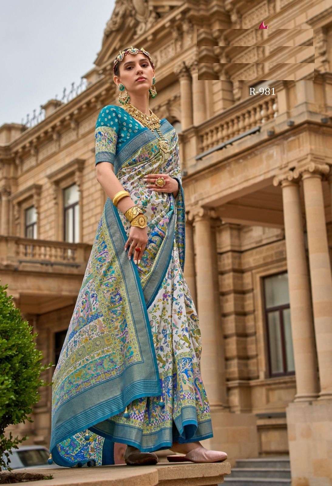 DESIGNER FANCY WEDDING PARTY WEAR INDIAN BLUE SILK SAREE COLLECTION SM REVAA MILANIO 981